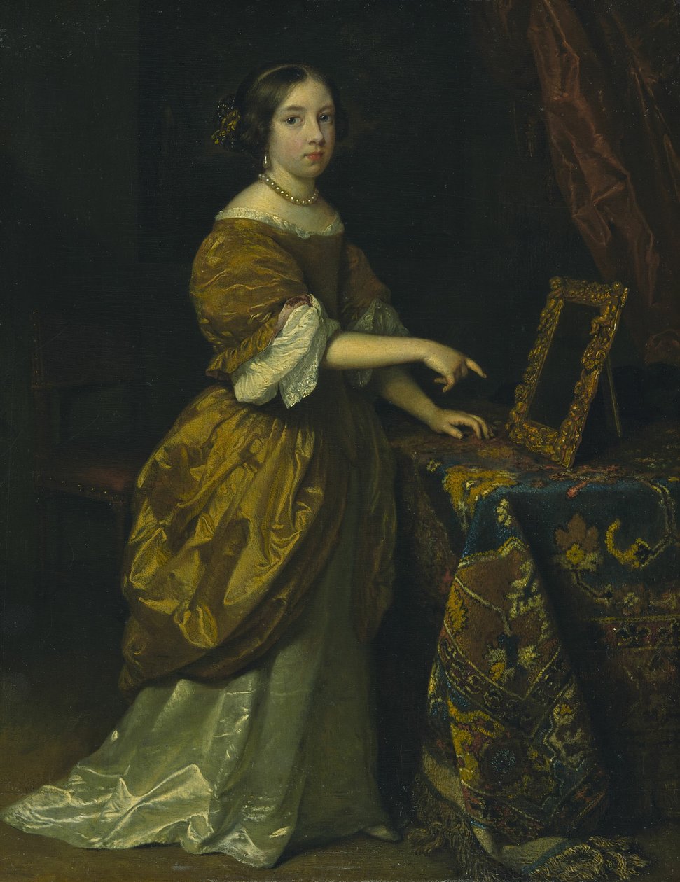 Girl Standing Before a Mirror by Caspar Netscher