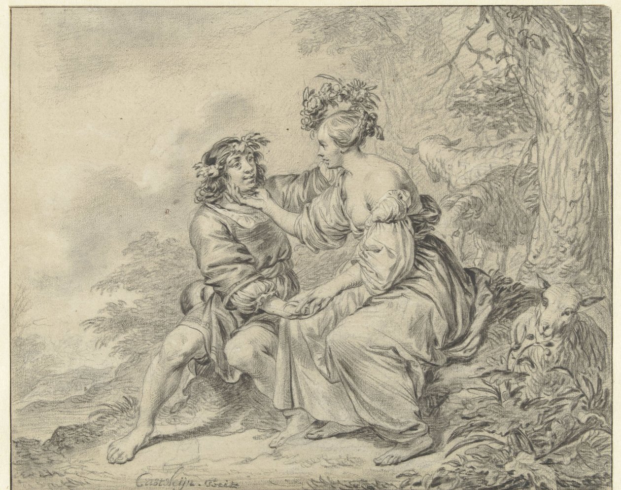 Shepherd and Shepherdess Seated in a Landscape by Casper Casteleyn