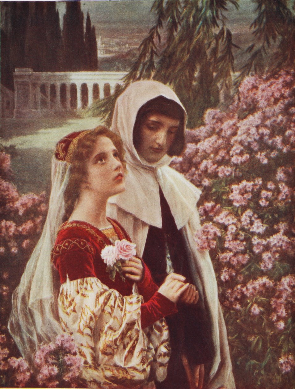 Dante and Beatrice in the Garden by Cesare Saccaggi