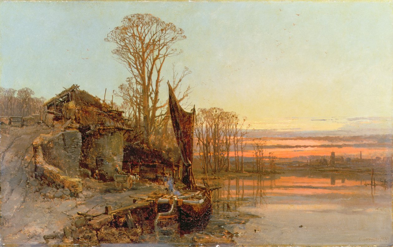 Landscape with a Ruined Cottage at Sunset, 1898 by Charles Branwhite