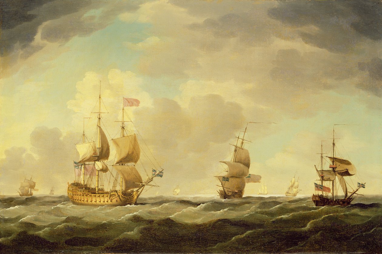 An English Flagship Under Easy Sail in a Moderate Breeze, c.1750 by Charles Brooking