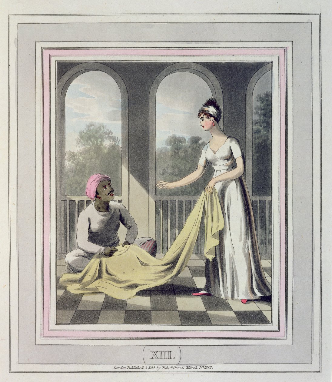 A European Lady giving instructions to her Durzee, or native tailor, plate 13 from 