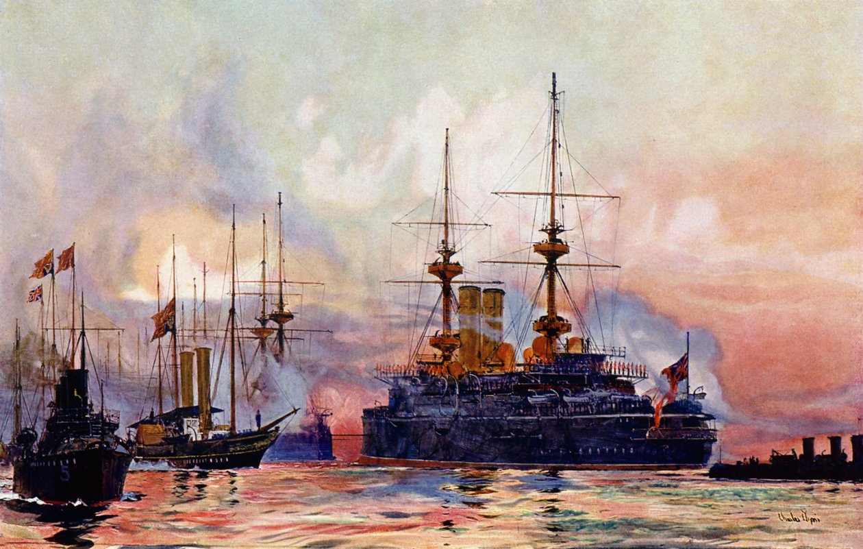 The Prince George at Spithead: The Naval Requiem of Queen Victoria by Charles Edward Dixon