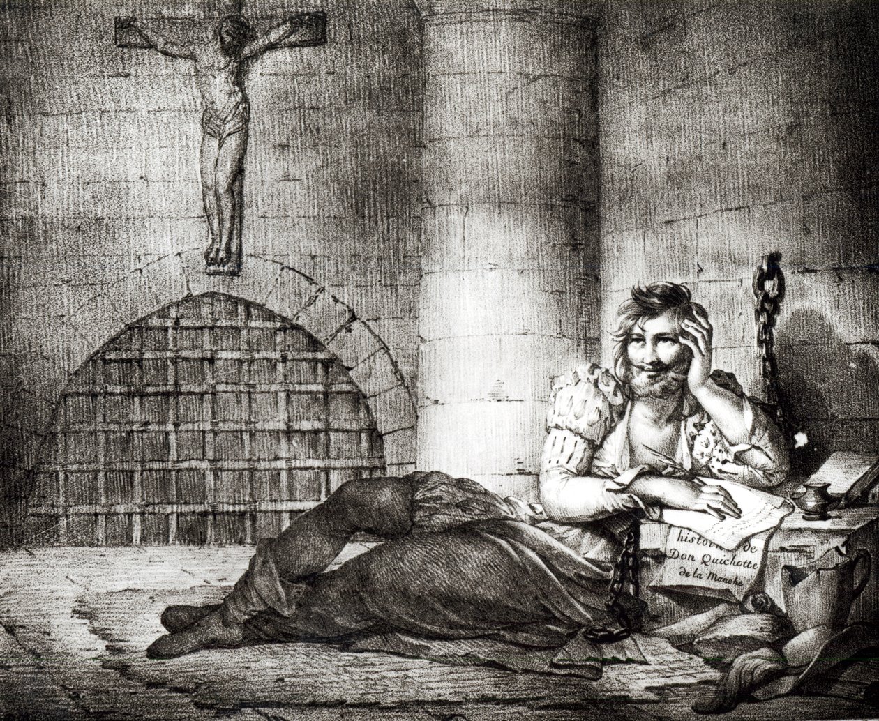 Miguel de Cervantes Saavedra writing 