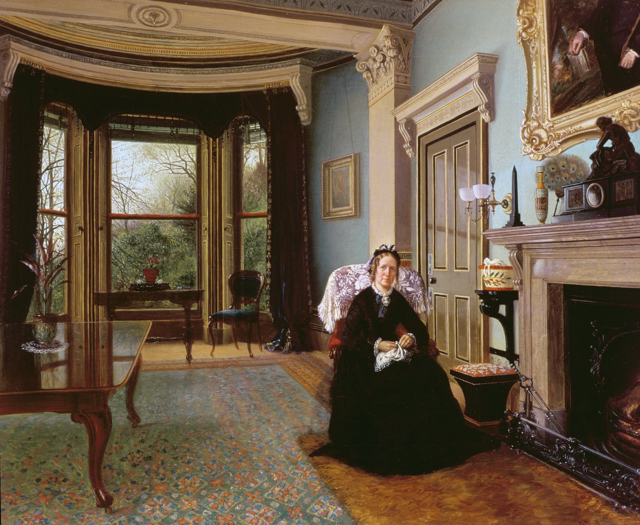 Victorian Interior with Seated Lady by Charles Frederick Lowcock