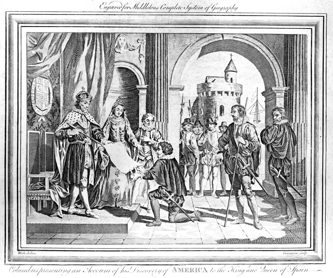 Christopher Columbus Presenting an Account of His Discovery of America to the King and Queen of Spain by Charles Grignion