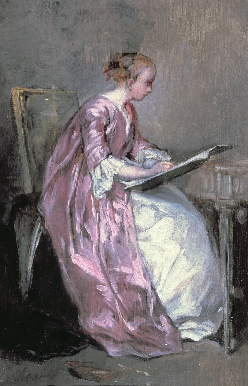 A Young Girl Drawing by Charles Joshua Chaplin