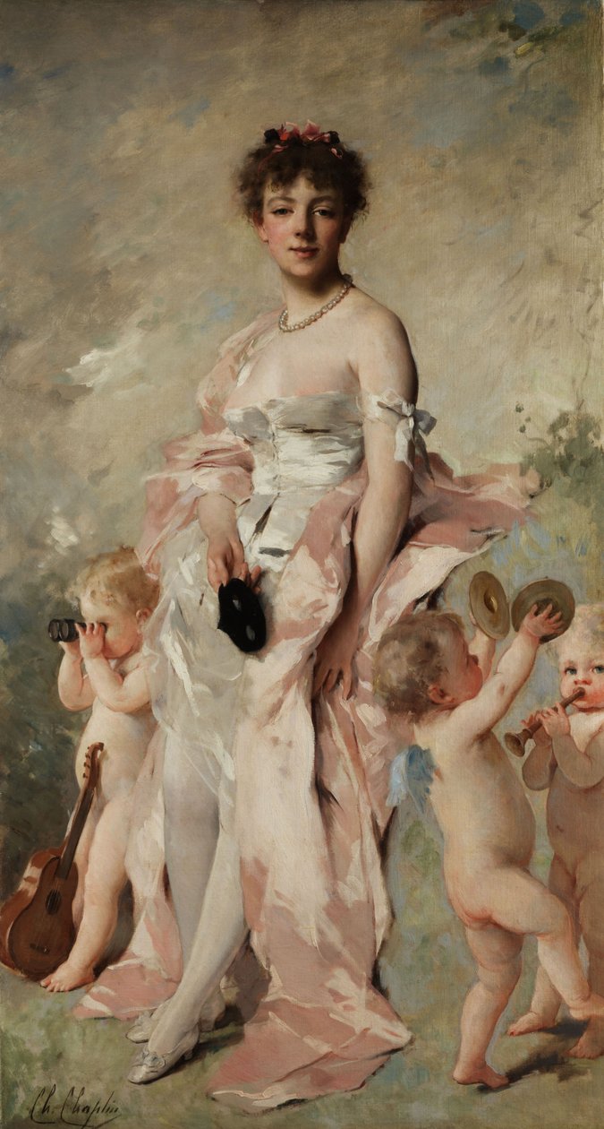 Young Woman in Ball Dress with Putti by Charles Joshua Chaplin