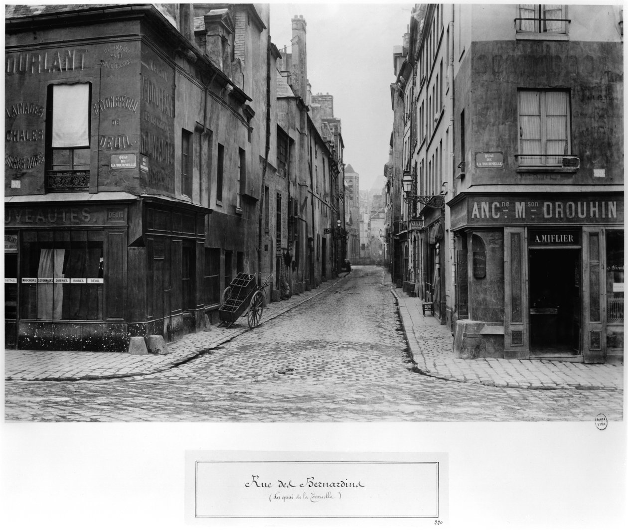 Rue des Bernardins from Quai de La Tournelle, Paris between 1858-78 by Charles Marville