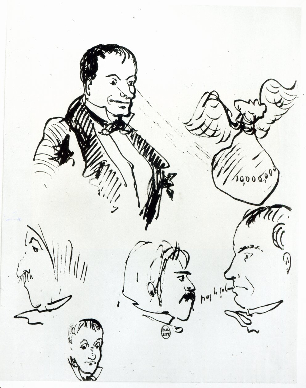 Three Self Portraits and Profiles of Jules Champfleury and Charles Asselineau by Charles Pierre Baudelaire