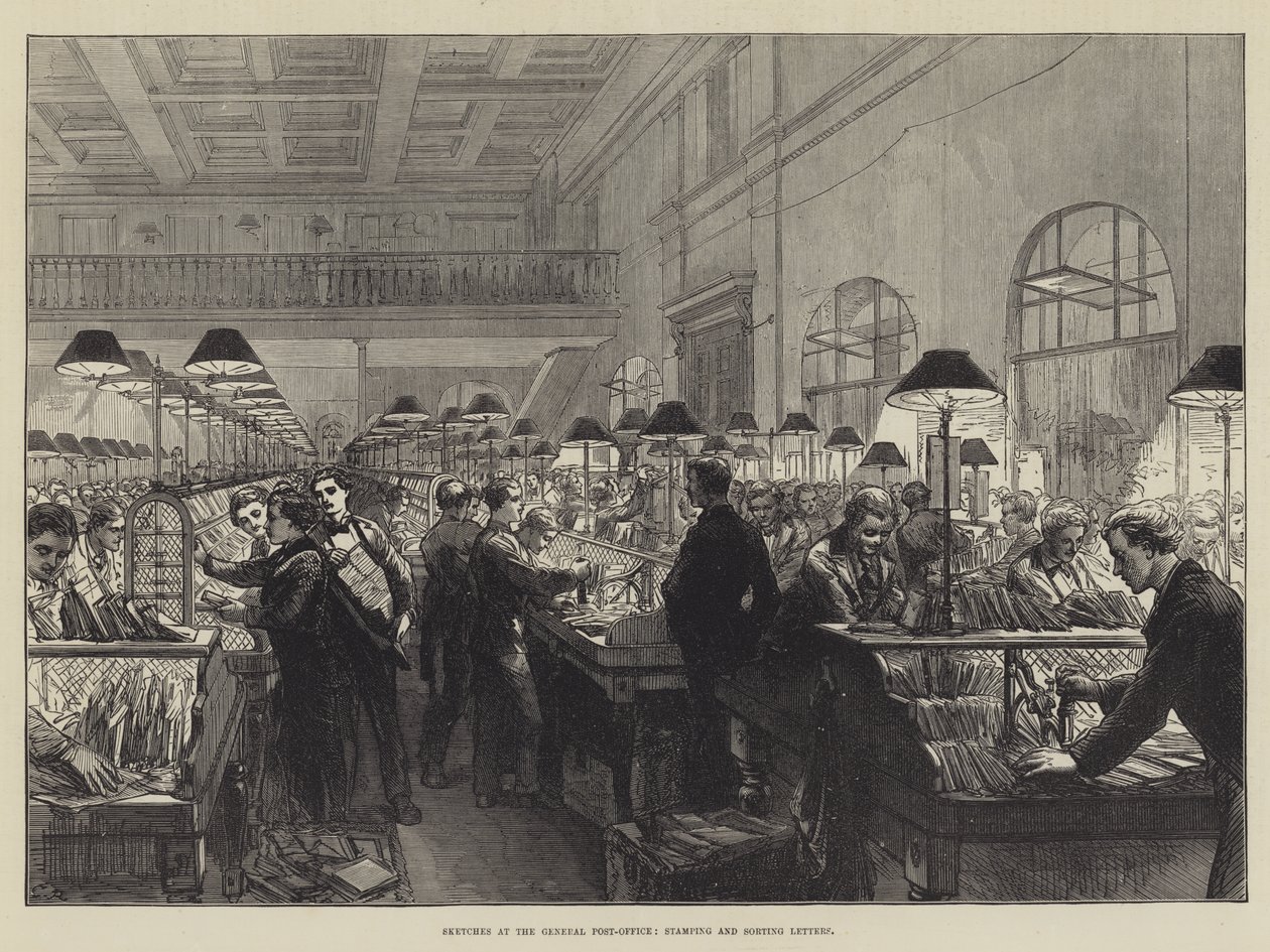 Sketches at the General Post-Office, Stamping and Sorting Letters by Sir John Charles Robinson