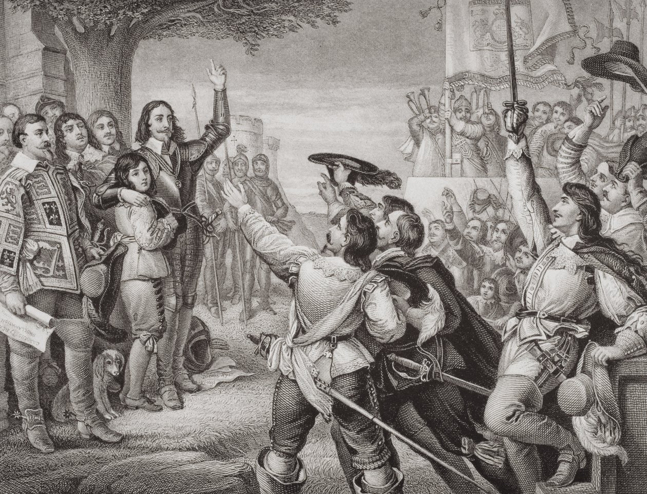 Charles I (1600-49) erecting his standard at Nottingham in the opening scene of the Great Civil War on 25th August 1642, from 