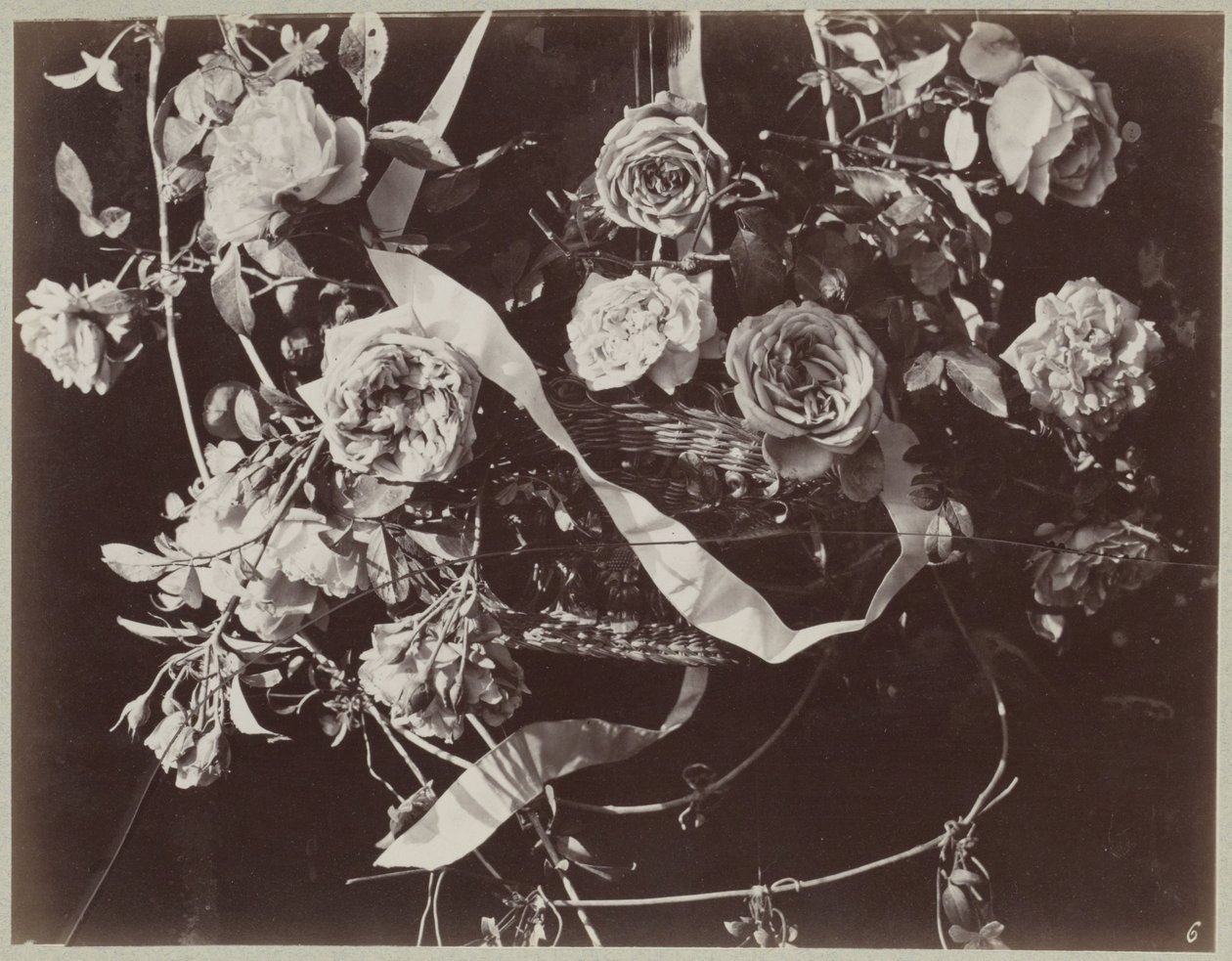 Flower Study with Basket and Ribbons by Charles Aubry (manner of)