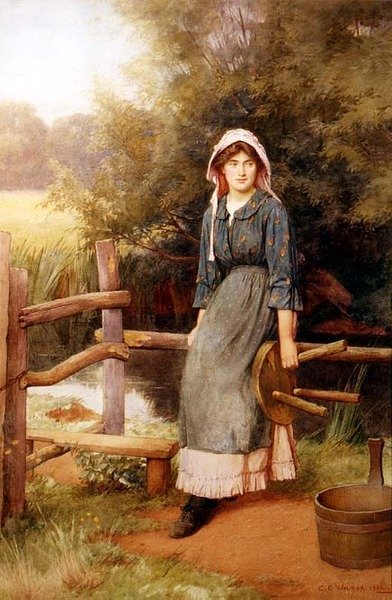At the Stile: A Milkmaid by Charles Edward Wilson