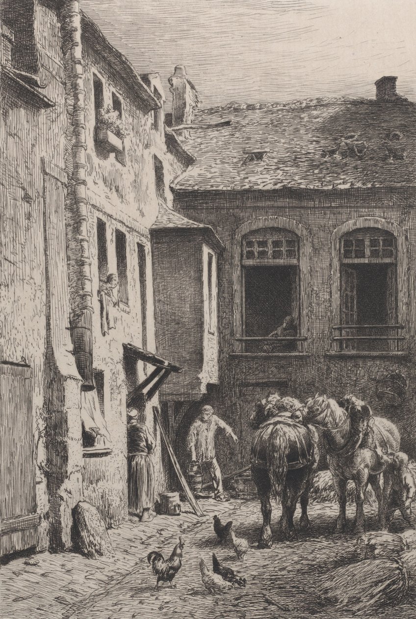 A Paris Courtyard in 1865 by Charles Emile Jacque