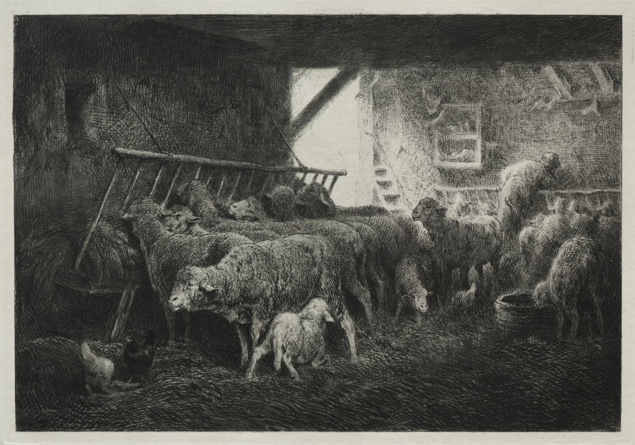 Interior of a Sheep Pen by Charles Emile Jacque