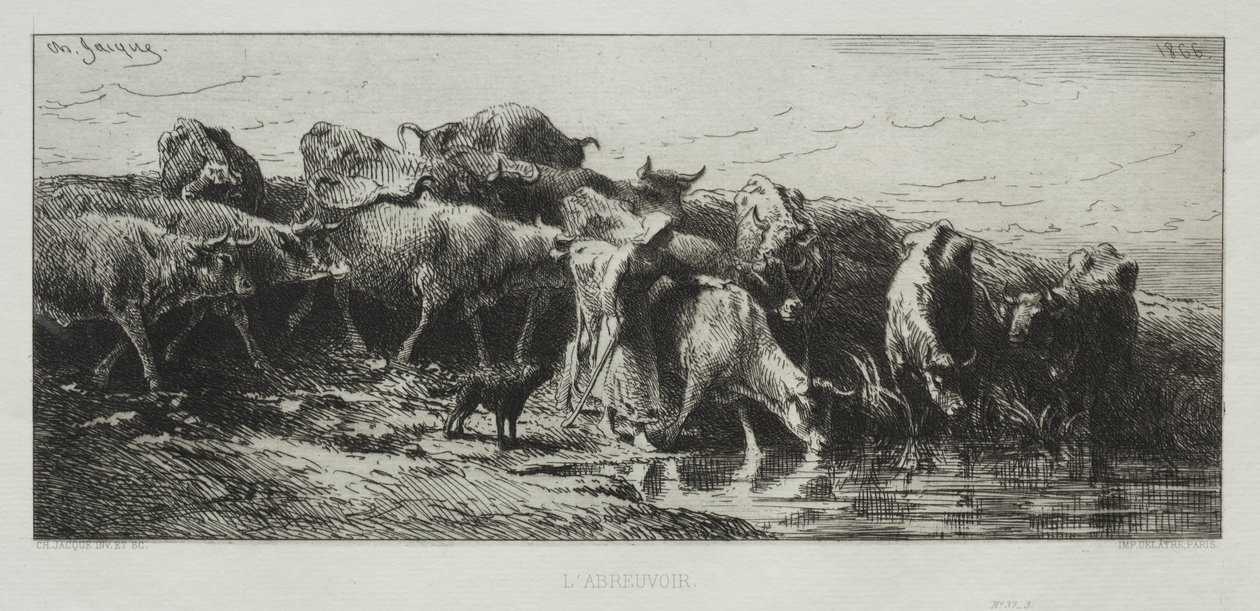 The Watering Place by Charles Emile Jacque