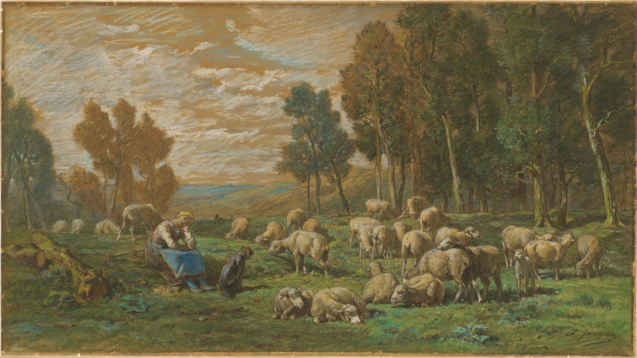 The Shepherdess by Charles Emile Jacque
