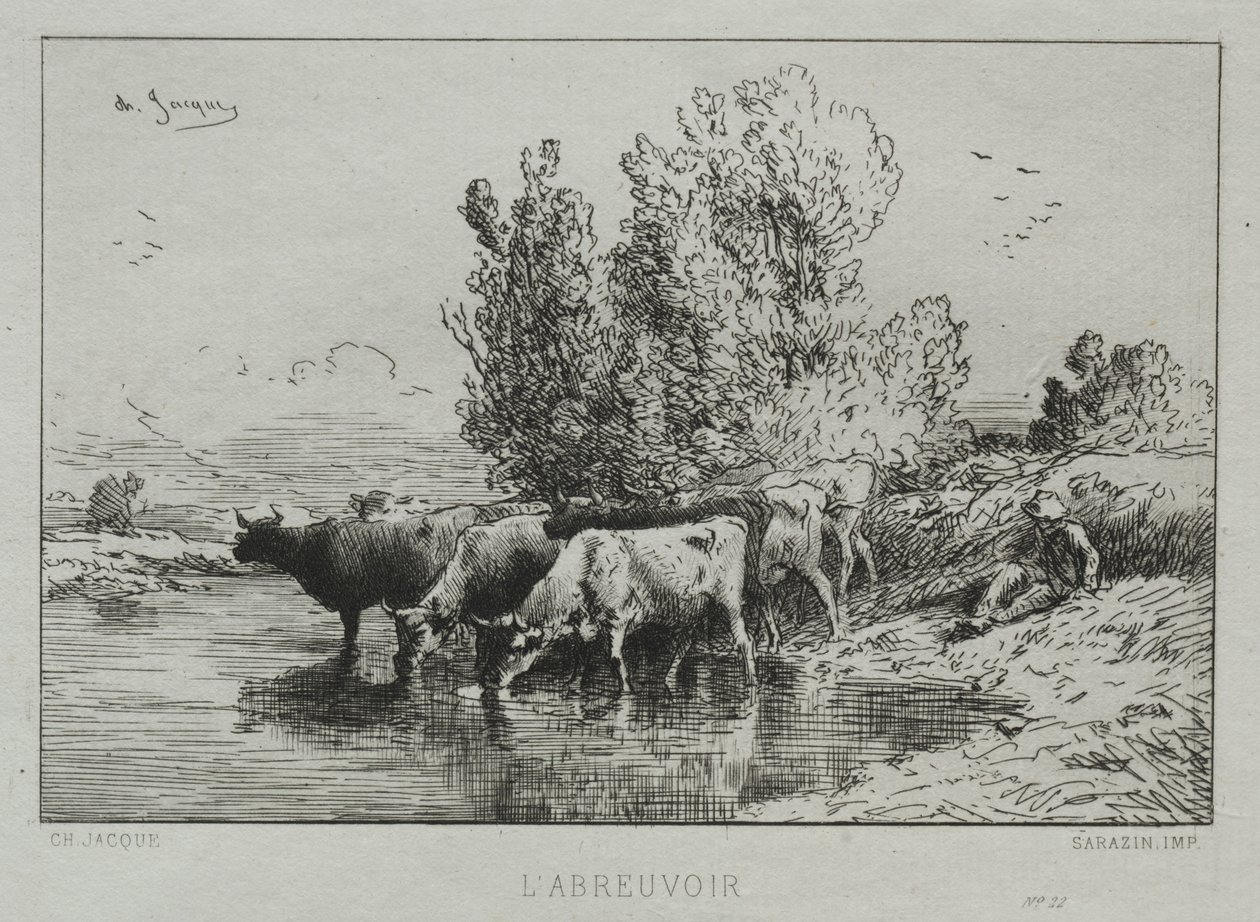 The Watering Place by Charles Emile Jacque