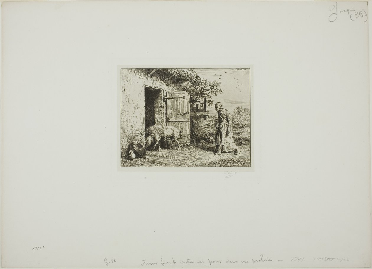 Woman Bringing Her Pigs Back Home by Charles Emile Jacque