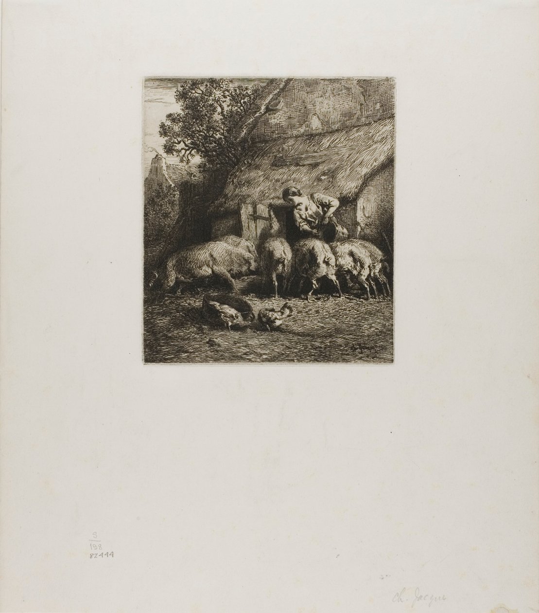 Woman Feeding Six Pigs by Charles Emile Jacque