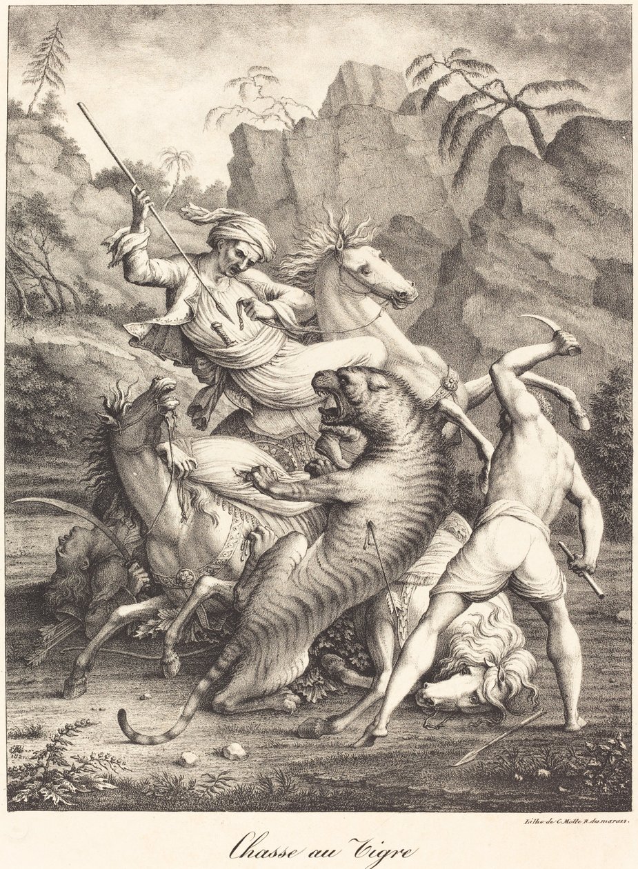 Tiger Hunt by Charles Etienne Pierre Motte after Auguste Jacques Regnier