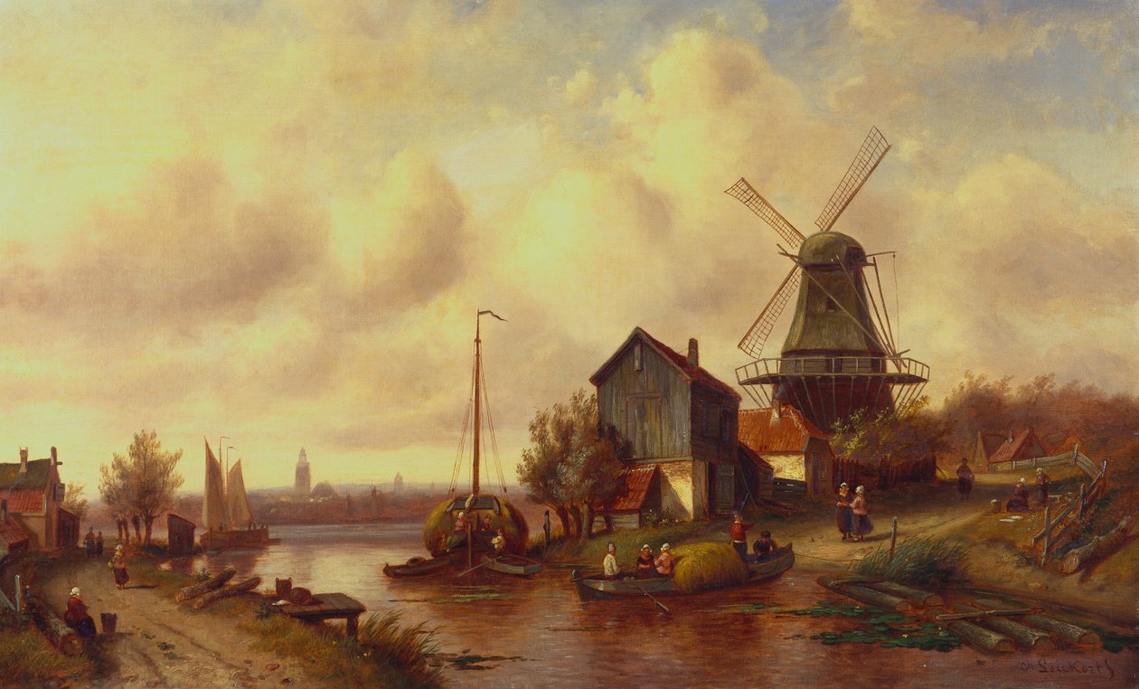 A Dutch River Village by Charles Henri Joseph Leickert