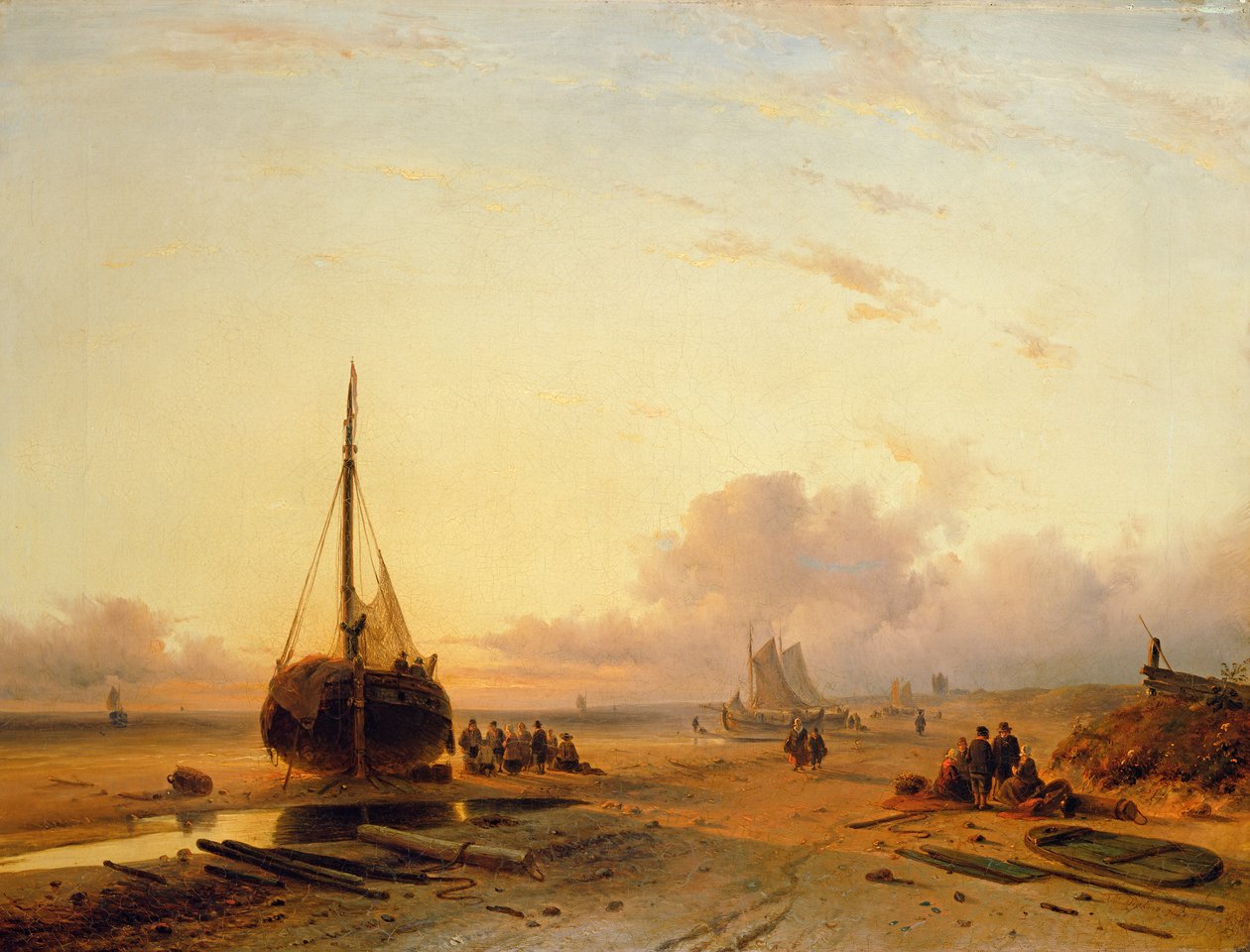 Beach Scene with Fishing Boats by Charles Henri Joseph Leickert