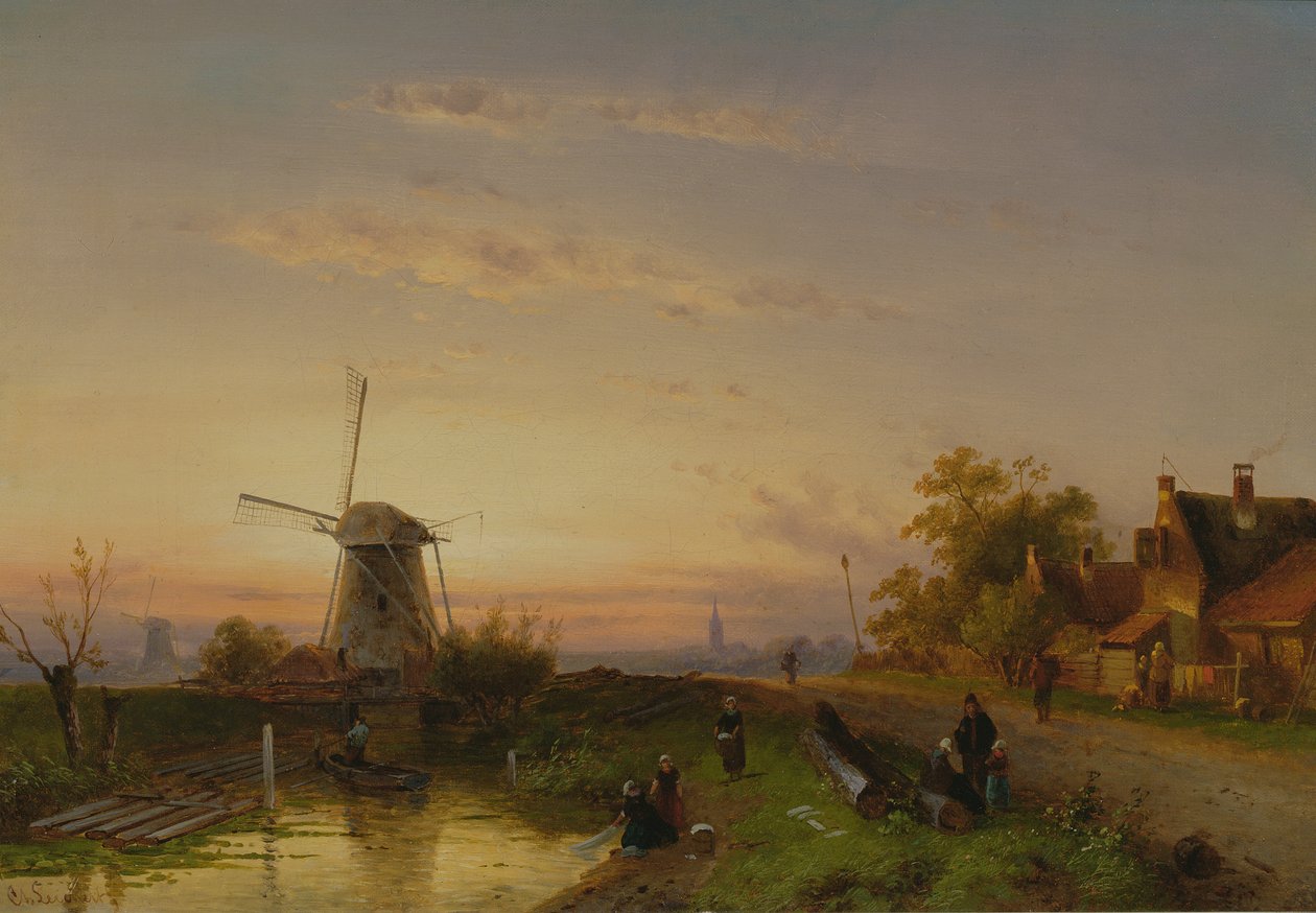 Windmill at Sunset by Charles Henri Joseph Leickert