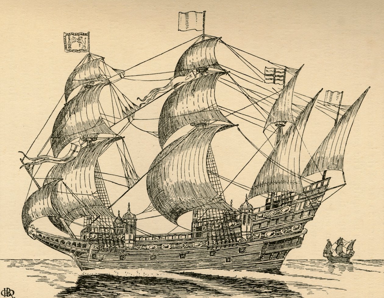 An Elizabethan Galleon by Charles Henry Bourne Quennell