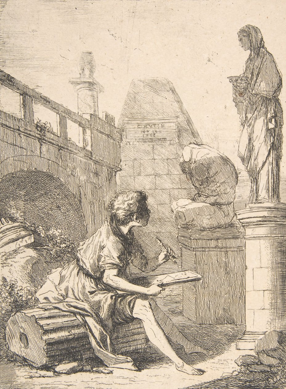 Boy Sketching Ruins by Charles Hutin