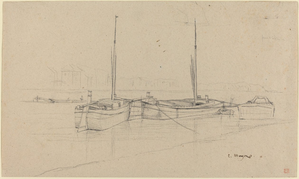 Boats on River with Masts by Charles Meryon