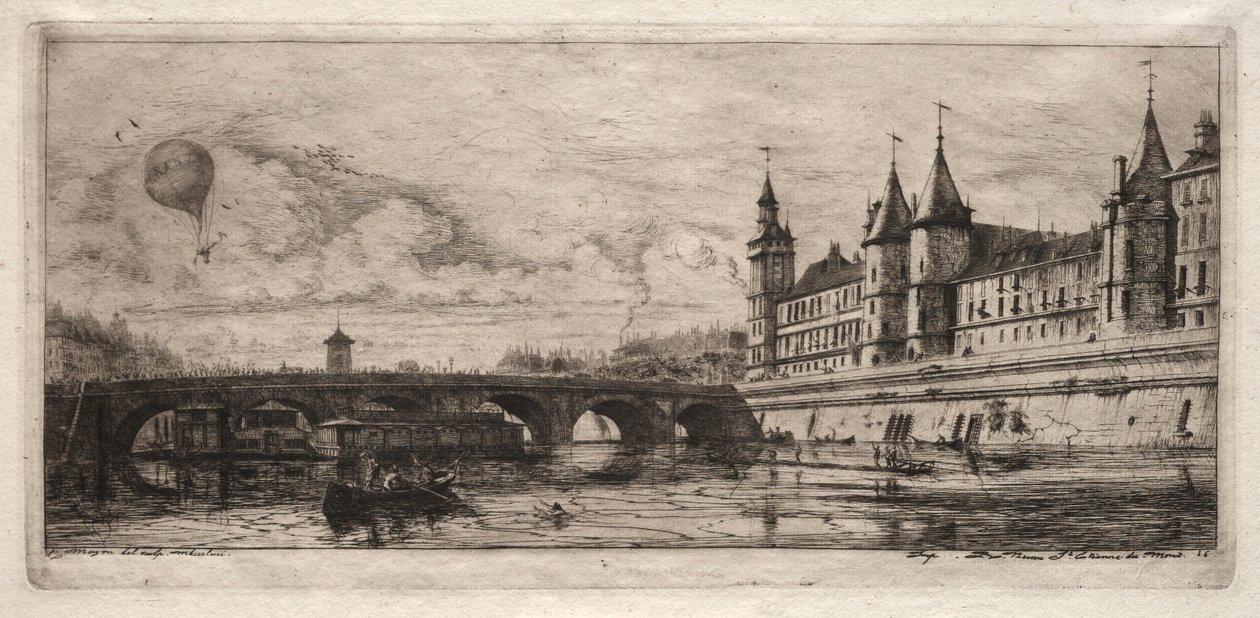 Etchings of Paris: The Exchange Bridge, 1854 by Charles Meryon