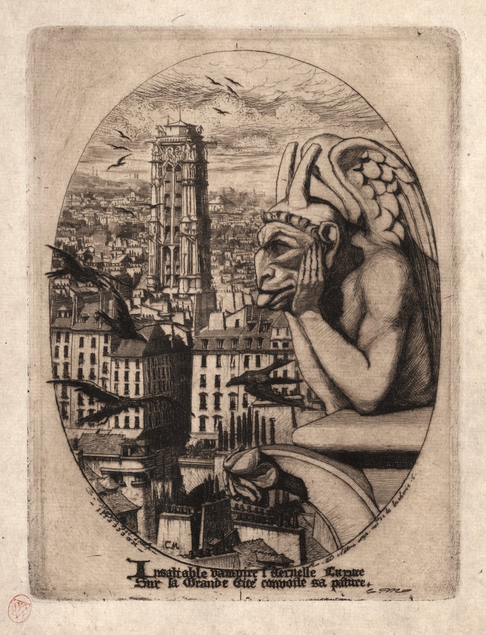 Etchings of Paris: The Gargoyle by Charles Meryon
