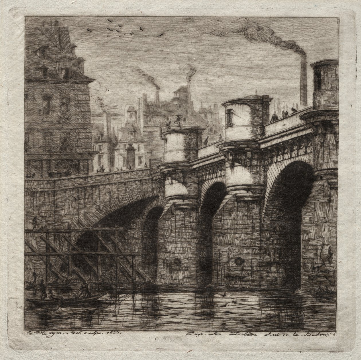 Etchings of Paris: The New Bridge by Charles Meryon