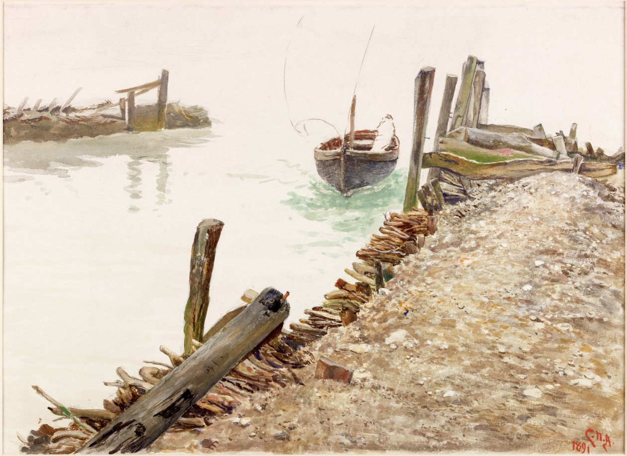 Dinghy Approaching a Jetty by Charles Napier Hemy