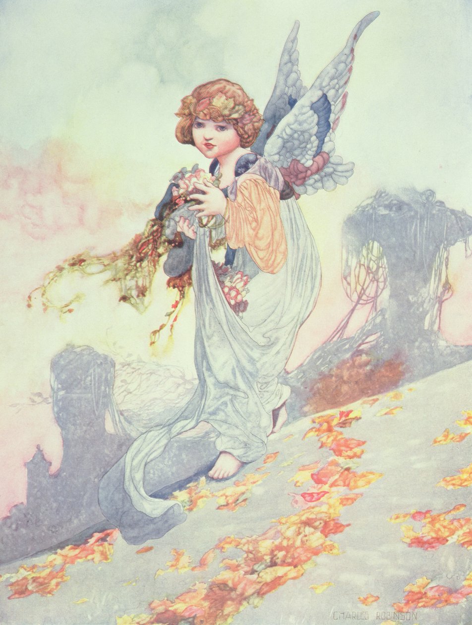 Angel Scattering Autumn Leaves by Charles Robinson