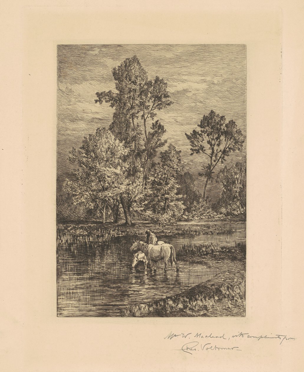 Landscape with Horses Drinking by Charles Volkmar
