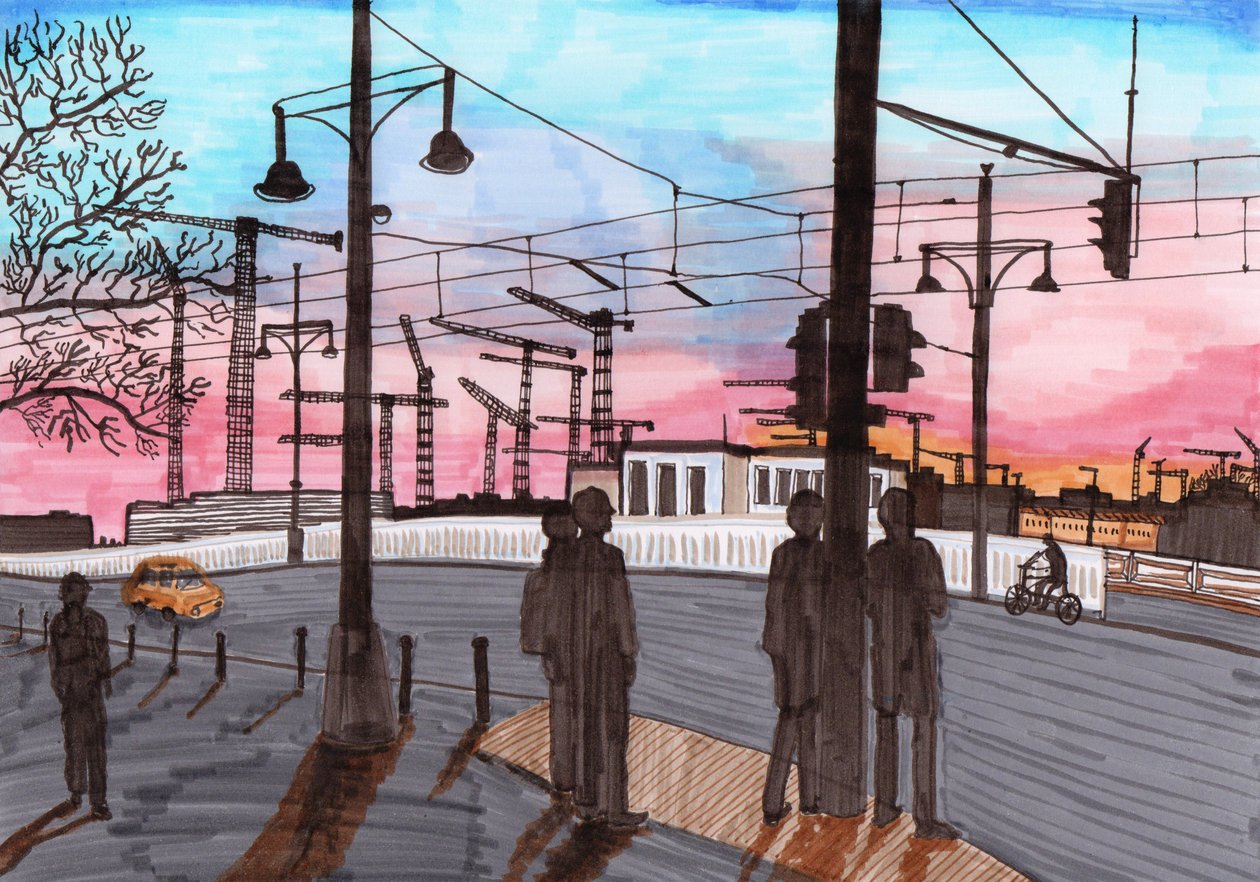 Cranes at Warschauer Straße by Charlotte Orr