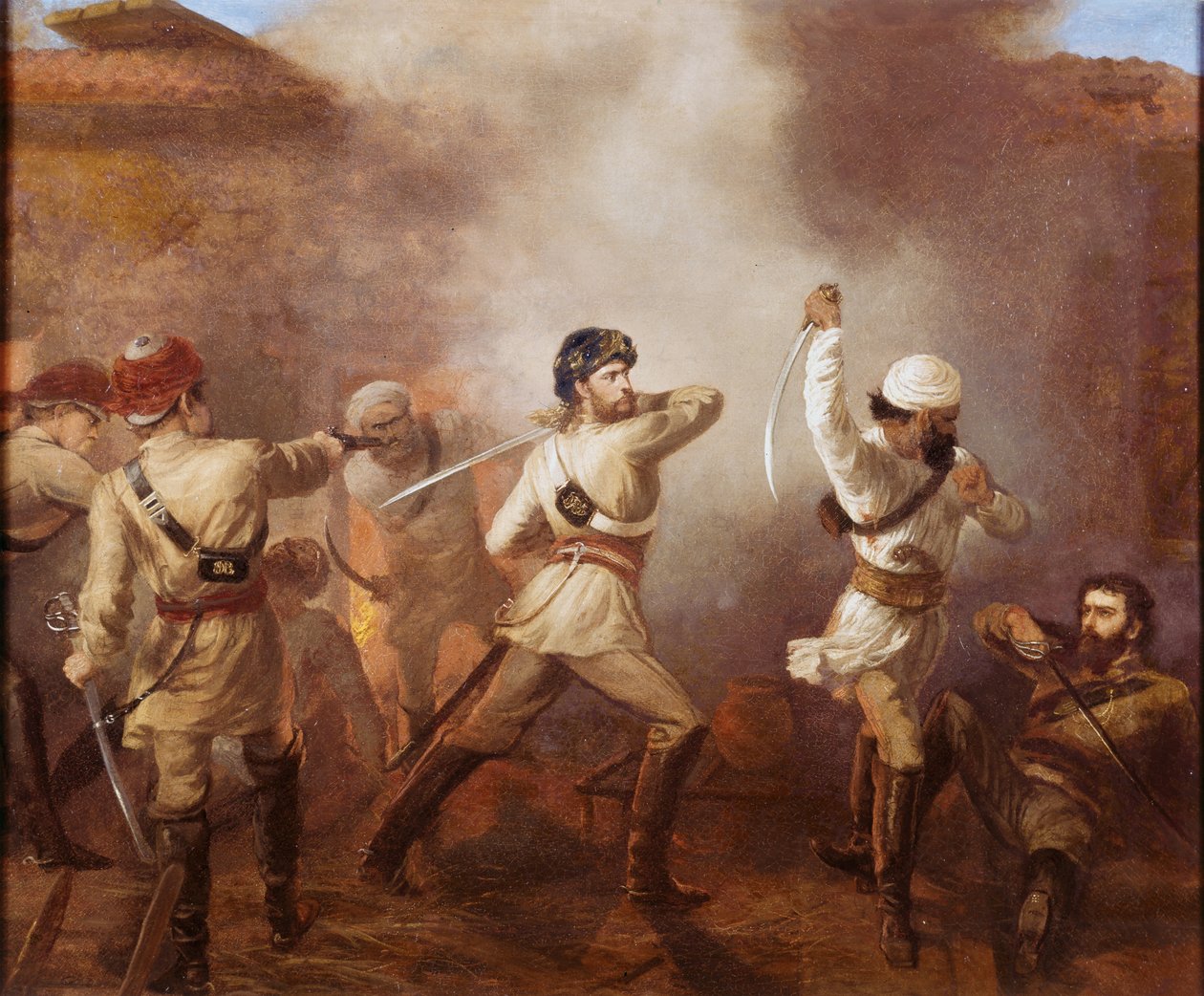 Captain Charles John Stanley Gough during the Indian Mutiny at Khurkowhah on 15th August 1857 by Chevalier Louis William Desanges