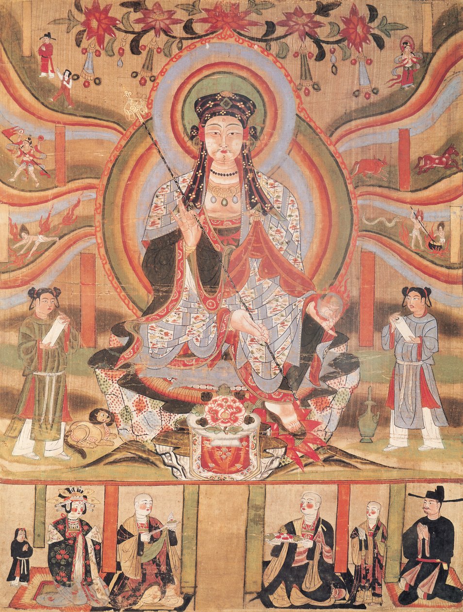 Buddhist banner depicting Dizang and the Six Roads to Rebirth, from Dunhuang by Chinese School