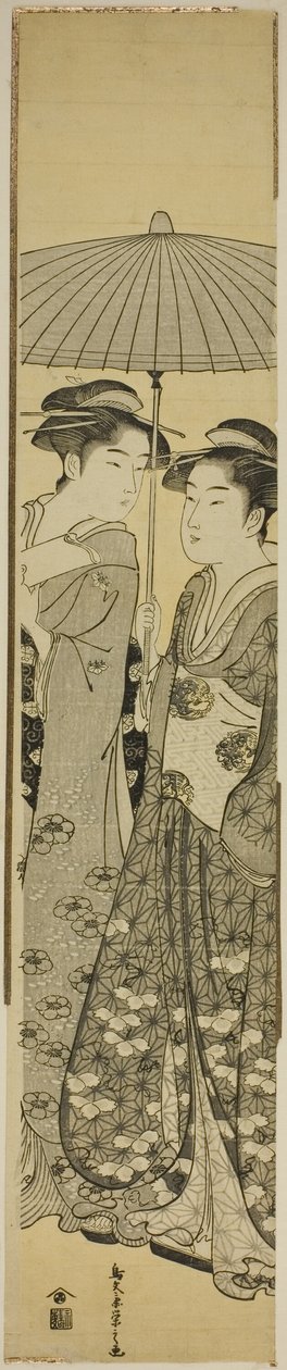 Two Girls under an Umbrella by Chobunsai Eishi