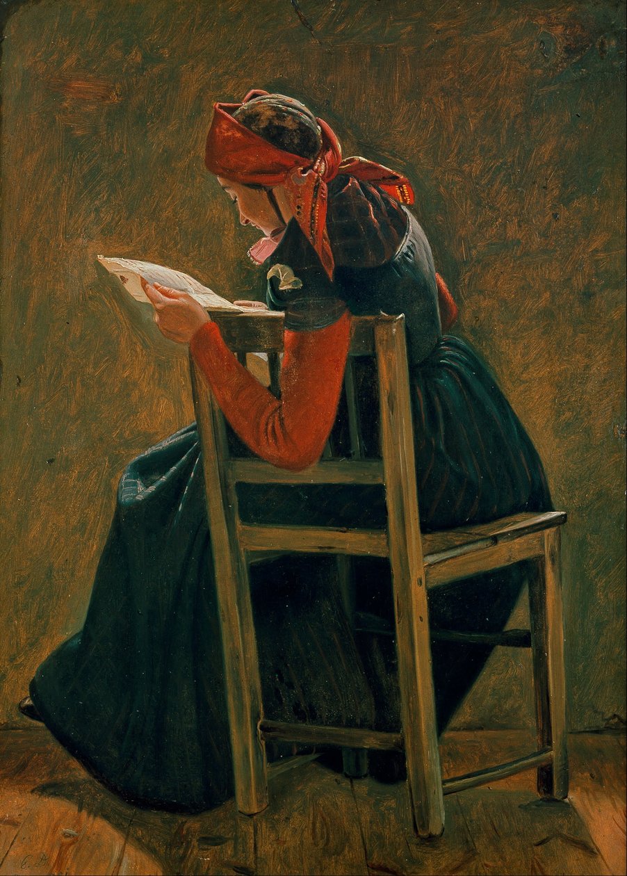 A Young Girl from Salling Reading (Study) by Christen Dalsgaard