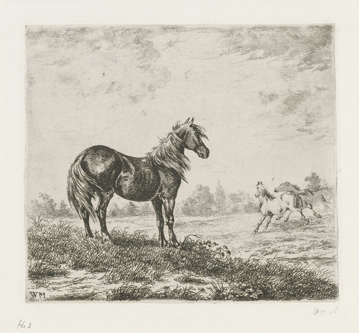 Landscape with Three Horses by Christiaan Wilhelmus Moorrees