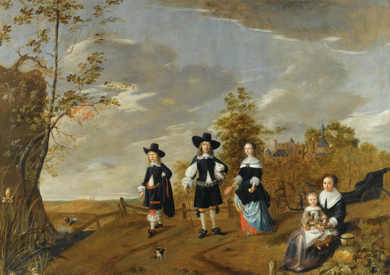 A Family Portrait in a Landscape Before Casteel Dursteede by Christiaen van Colenbergh