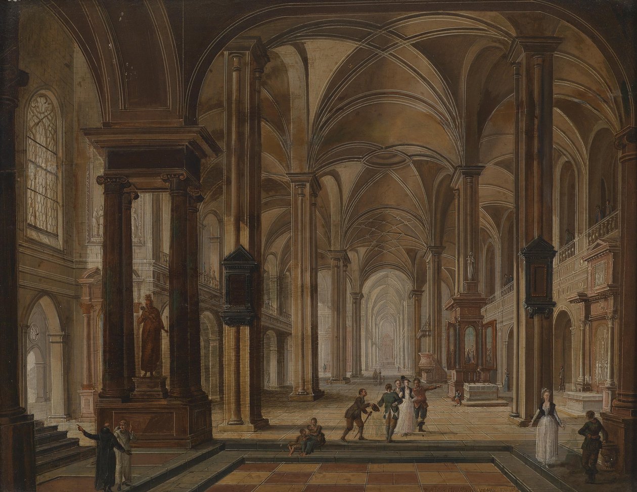 Church Interior with Elegant People by Christian Stocklin
