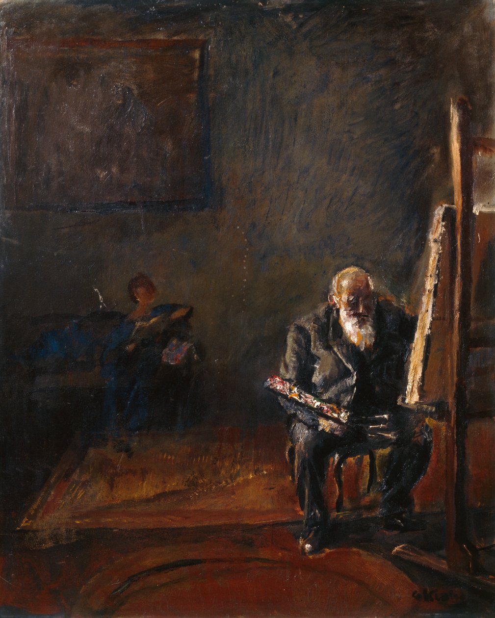Self-portrait by the easel by Christian Krohg