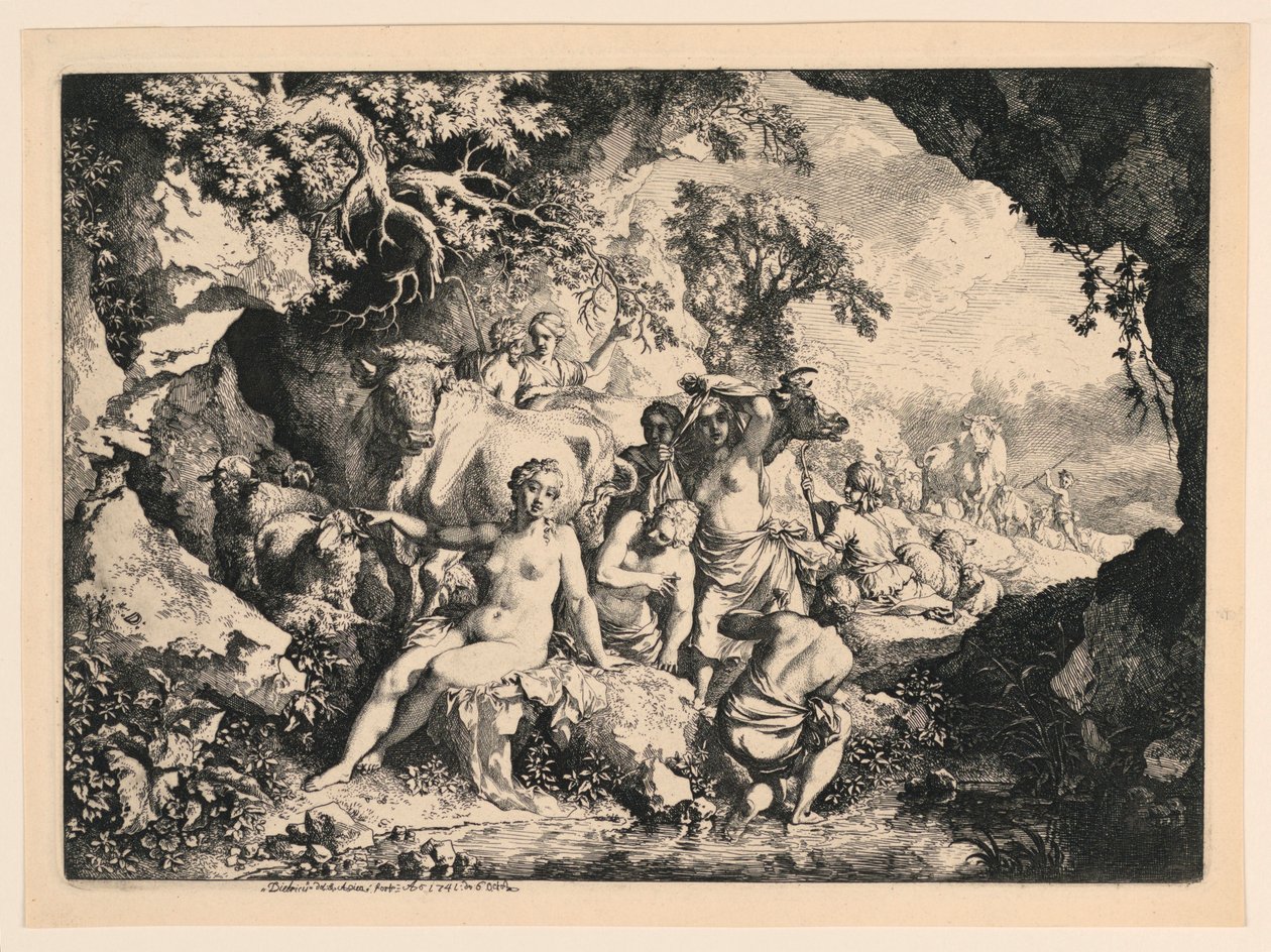 Nymphs Bathing Near a Cave by Christian Wilhelm Ernst Dietrich