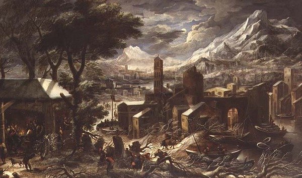 An Alpine Winter Landscape by Christian de (circle of) Koninck