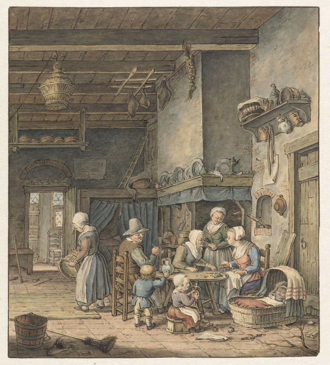 Interior with Peasant Family around Table by Christina Chalon